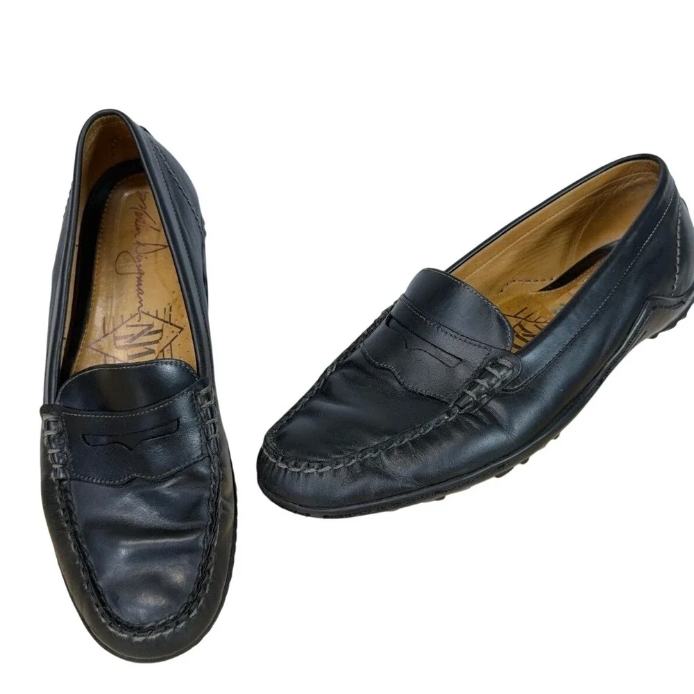 Martin Dingman Mens‎ Loafers Black Leather Penny Driving Shoes Size 8.5M